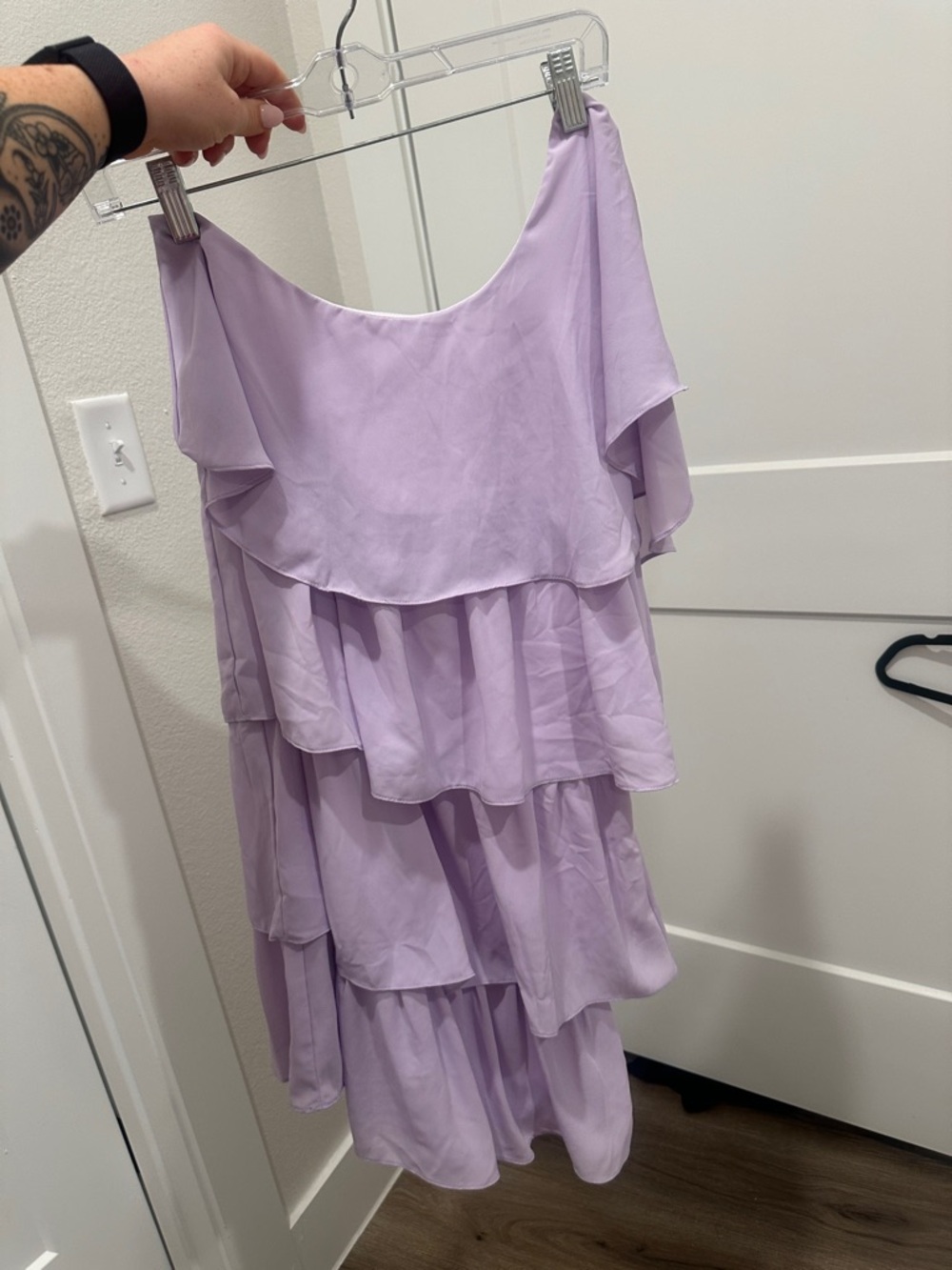 Macy's Lavender One-Shoulder Tiered Ruffle Dress